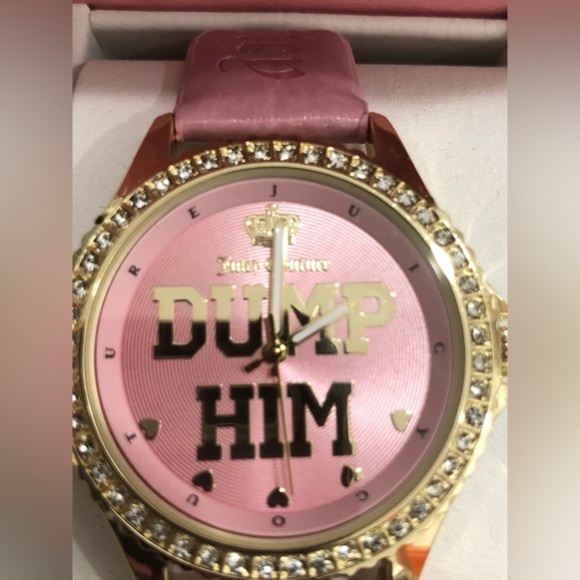 Juicy couture pink gold cz pave crystal bezel ‘Dump Him’ monogram wristwatch new